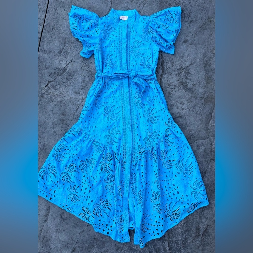 New CIEBON Isabella Cotton Eyelet Maxi Shirtdress blue size small - Picture 2 of 6